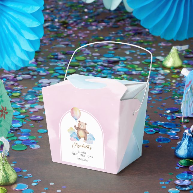 Teddy Bear Balloon Clouds Beary First Birthday Favour Box (Party)