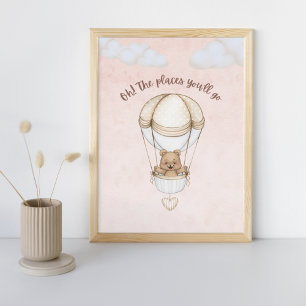 Teddy Bear Balloon Cute Pink Nursery Art Print