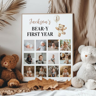 Teddy Bear Balloon First Year Photo Milestone Poster