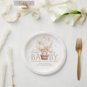 Teddy Bear Balloon Gender Neutral Baby Shower  Paper Plate