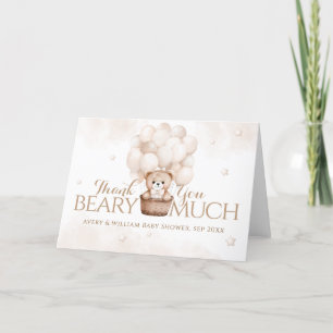 Teddy Bear Balloon Gender Neutral Baby Shower  Thank You Card