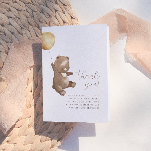 Teddy Bear Balloon Gender Neutral Baby Shower Thank You Card (Creator Uploaded)