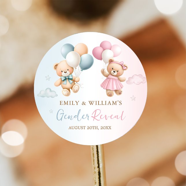 Teddy Bear Balloon Gender Reveal Sticker (Creator Uploaded)