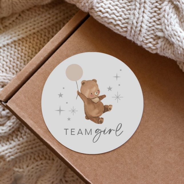 Teddy Bear Balloon Gender Reveal - Team Girl Classic Round Sticker (Creator Uploaded)