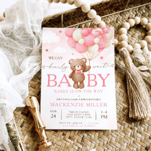 Teddy Bear Balloon Girl Baby Shower Invitation