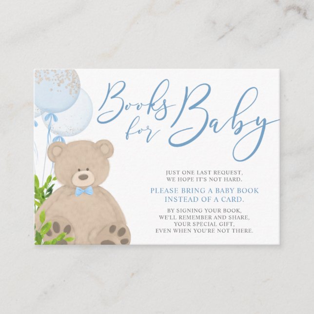 Teddy Bear Balloon Greenery Baby Book Request Enclosure Card (Front)