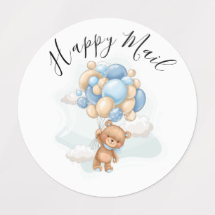 Teddy Bear Balloon Happy Mail Baby Shower  Labels