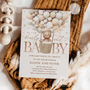 Teddy Bear Balloon Neutral Bearly Wait Baby Shower Invitation