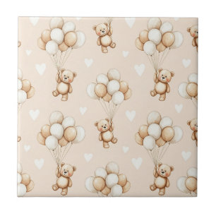 Teddy Bear Balloon Neutral Watercolor Pattern Tile