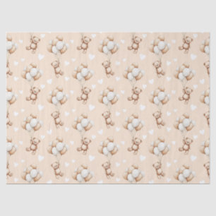 Teddy Bear Balloon Neutral Watercolor Pattern Tissue Paper