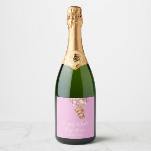 Teddy Bear Balloon Pink baby shower Sparkling Wine Label
