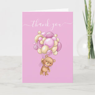 Teddy Bear Balloon Pink God Parents Thankful Card