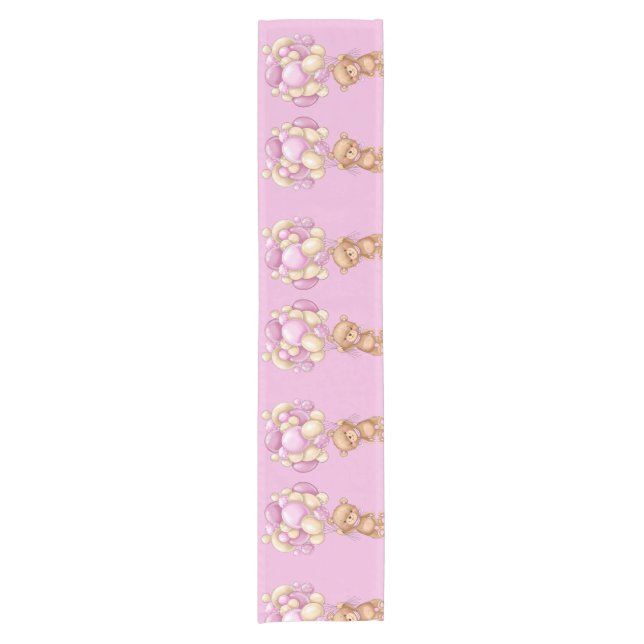 Teddy Bear Balloon Pink Short Table Runner (Front)