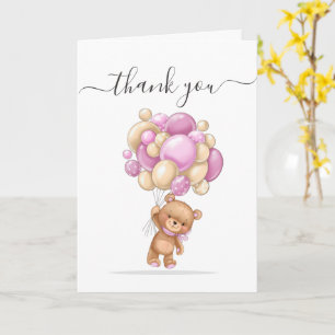 Teddy Bear Balloon PINK Thank You Card