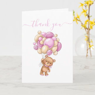 Teddy Bear Balloon PINK White Thank You  Card