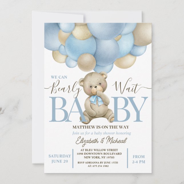 Teddy Bear Balloon Theme Baby Shower Invitation (Front)