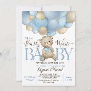Teddy Bear Balloon Theme Baby Shower Invitation