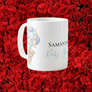 Teddy Bear Balloon White Blue Coffee Mug