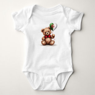 teddy bear & balloon with the Algerian flag. Baby Bodysuit