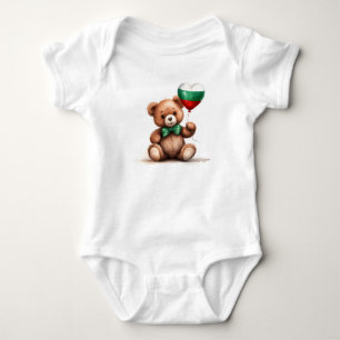 teddy bear & balloon with the Bulgarian flag. Baby Bodysuit