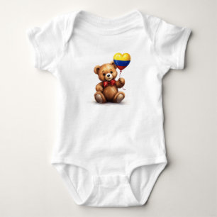 teddy bear & balloon with the Colombian flag. Baby Bodysuit