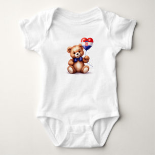 teddy bear & balloon with the Croatian flag. Baby Bodysuit