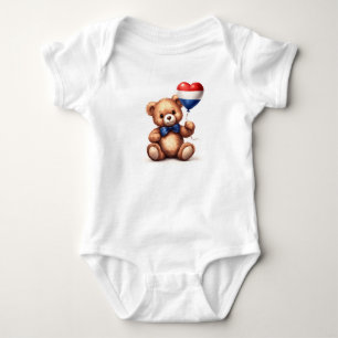 teddy bear & balloon with the Dutch flag. Baby Bodysuit