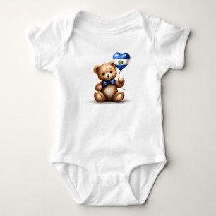 teddy bear & balloon with the El Salvador flag. Baby Bodysuit