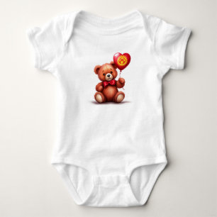 teddy bear & balloon with the Kyrgyz flag. Baby Bodysuit