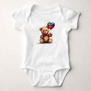 teddy bear & balloon with the Liechtenstein flag. Baby Bodysuit