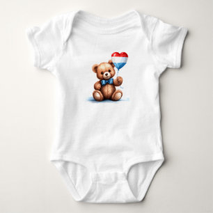 teddy bear & balloon with the Luxembourg flag. Baby Bodysuit