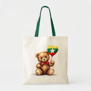 teddy bear & balloon with the Myanmar flag. Tote Bag