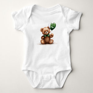 teddy bear & balloon with the Pakistani flag. Baby Bodysuit