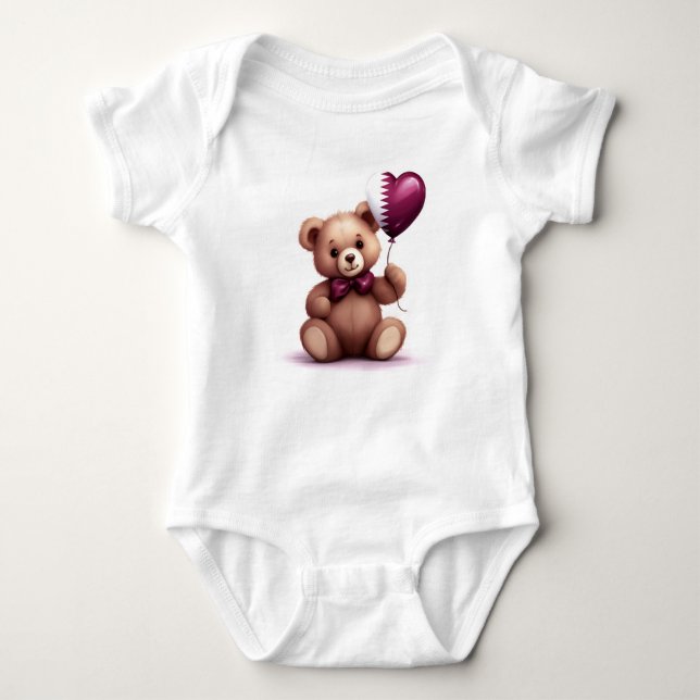 teddy bear & balloon with the Qatari flag. Baby Bodysuit (Front)