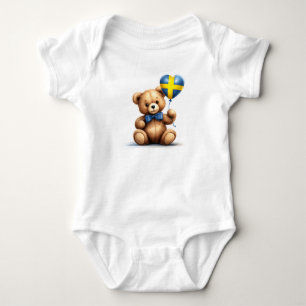 teddy bear & balloon with the Swedish flag. Baby Bodysuit