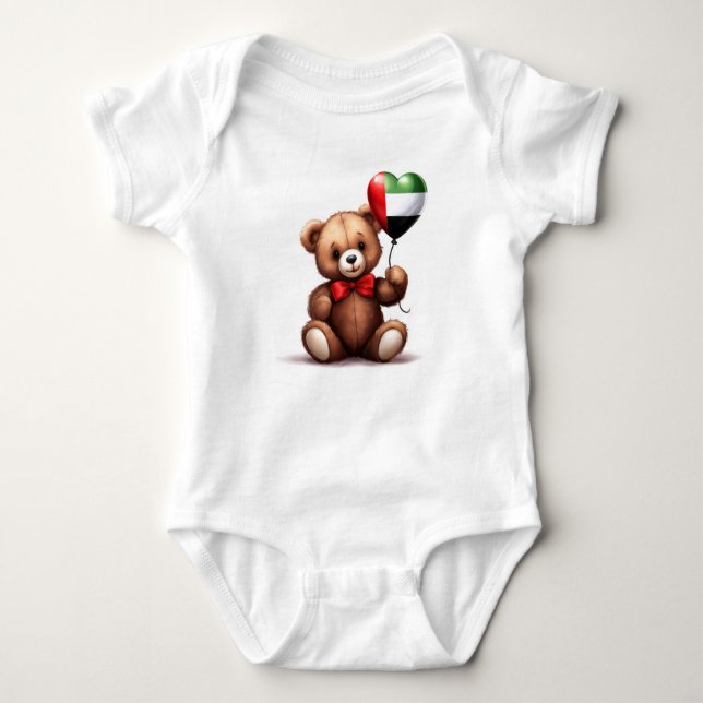 teddy bear & balloon with the UAE flag. Baby Bodysuit (Front)