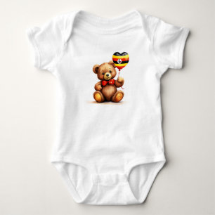 teddy bear & balloon with the Ugandan flag. Baby Bodysuit