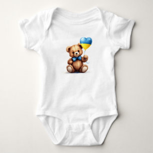 teddy bear & balloon with the Ukrainian flag. Baby Bodysuit