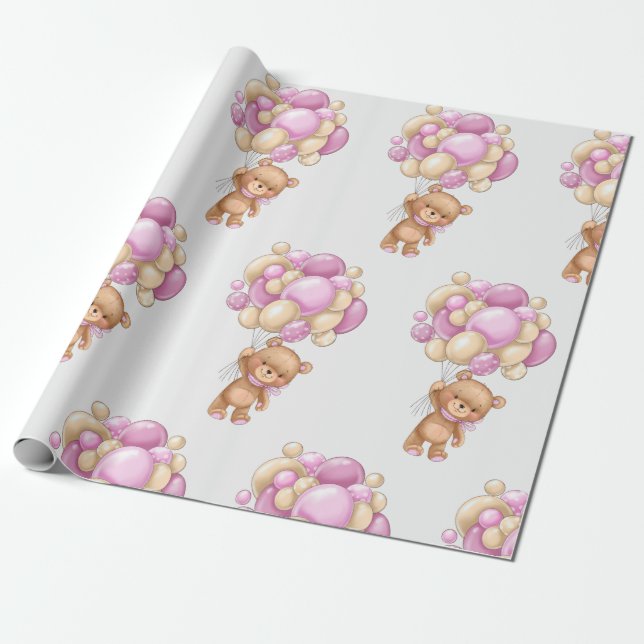Teddy Bear Balloon  Wrapping Paper (Unrolled)