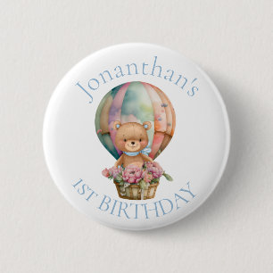 Teddy Bear  Balloons 1st Birthday  Button