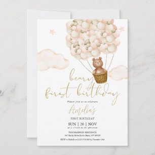 Teddy Bear Balloons 1st Birthday Party Invitation