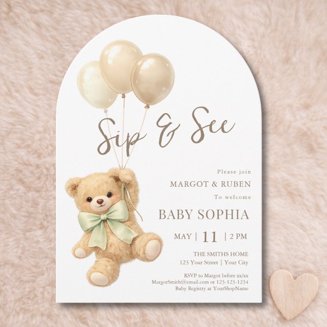 Teddy Bear Balloons Arch Sip and See Invitation (Creator Uploaded)
