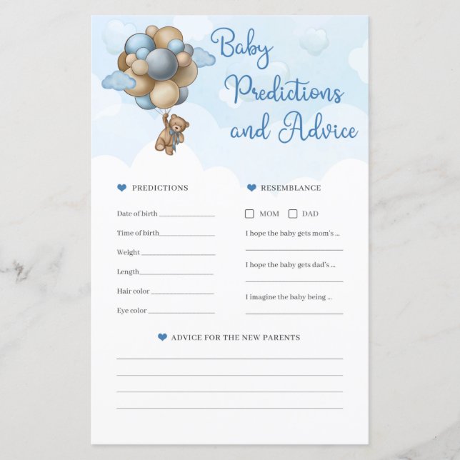 Teddy bear balloons Baby Predictions and Advice (Front)