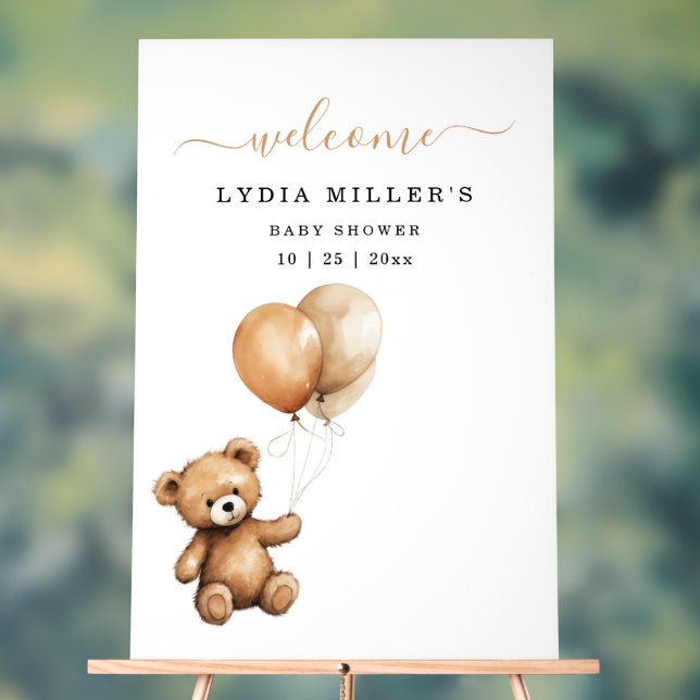 Teddy bear Balloons baby shower Gender neutral Acrylic Sign (Neutral)