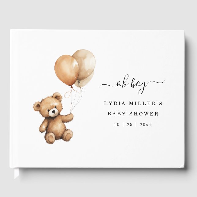 Teddy bear Balloons baby shower Gender neutral  Guest Book (Front)