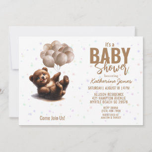 Teddy Bear Balloons Baby Shower Gender Neutral Invitation