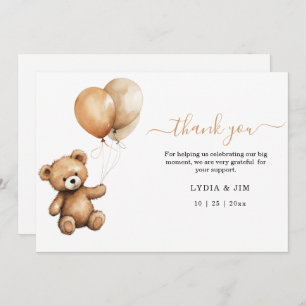 Teddy bear Balloons baby shower Gender neutral  Thank You Card