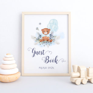 Teddy Bear Balloons Baby Shower Guest Book Poster