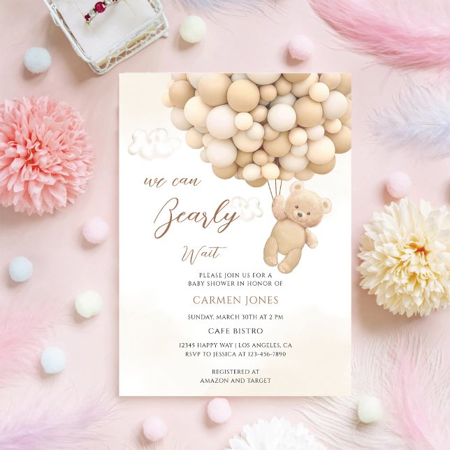 Teddy Bear Balloons Baby Shower Invitation (Creator Uploaded)