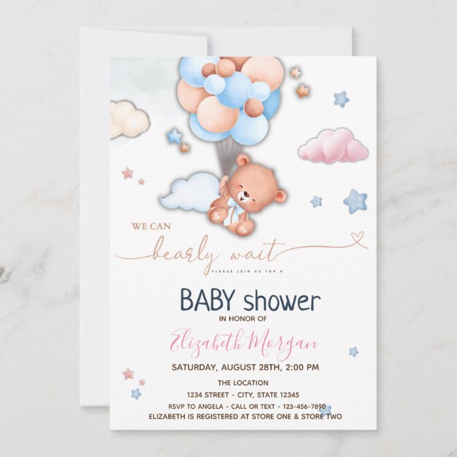  Teddy Bear Balloons Baby Shower   Invitation (Front)
